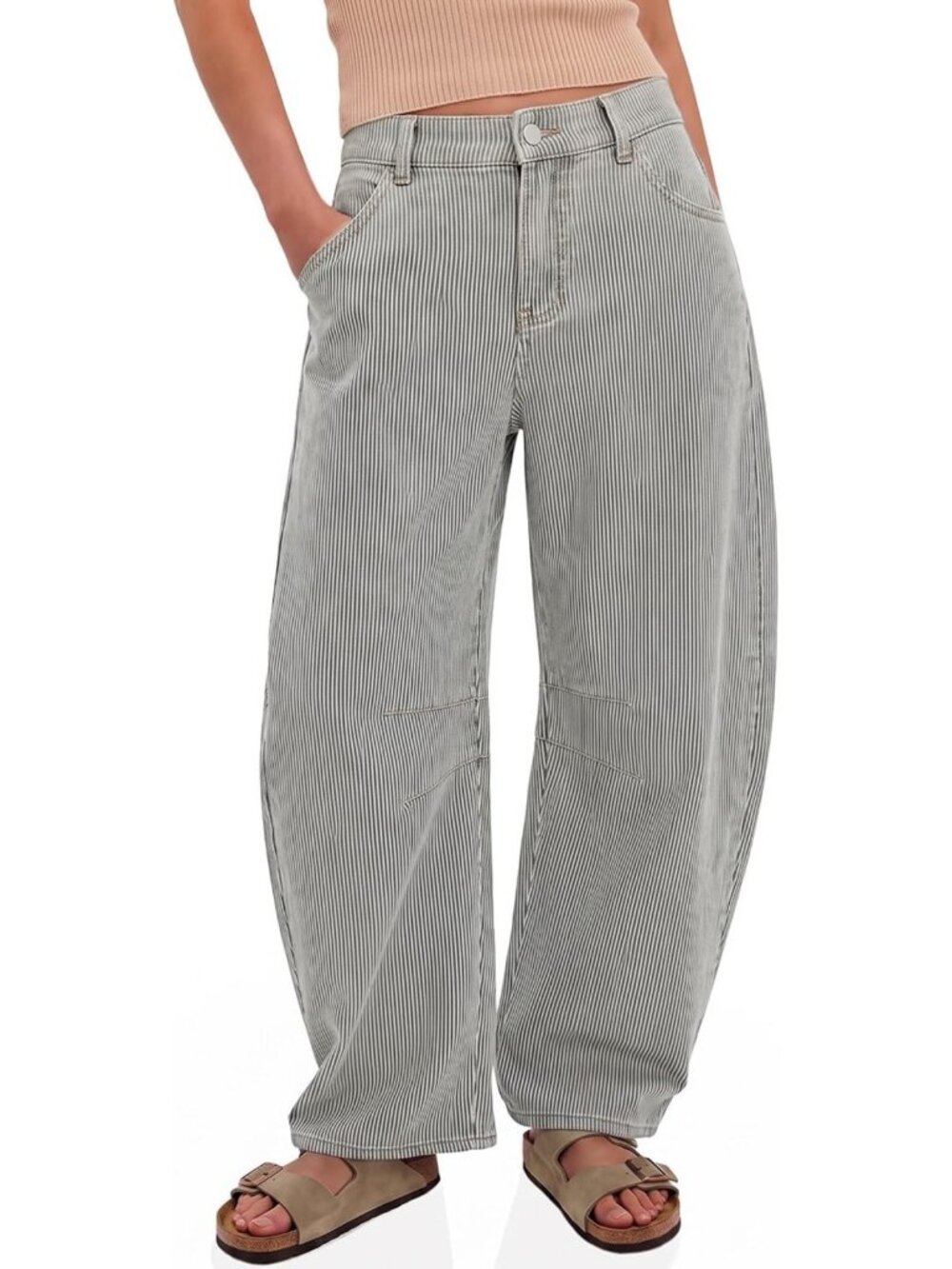 High-Waisted Striped Baggy Wide Leg Denim Pants for Women - Trendy Barrel Fit